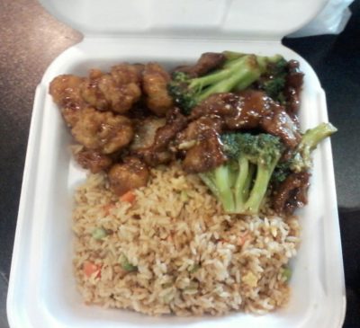 Orange Chicken, Broccoil & Beef, and Fried Rice 