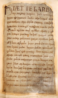 An excerpt from Beowulf in the original old English. Image Credits to Swarthmore College Bulletin